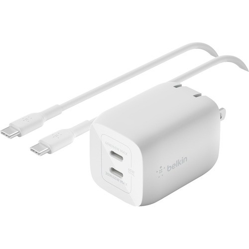 Belkin WCH013DQ2MWH-B6 Power Adapters Belkin 65w Portable Dual Port Gan Wall Charger - 2xusb-c (65w Total) - W/ Usb-c To Usb-c Cable - Fas Wch013dq2mwhb6 745883840601