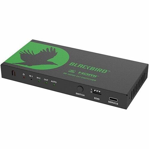 Monoprice 44435 VGA Switchboxes Monoprice Blackbird 8k60 2x1 Video Switcher With Hdmi Plus Audio Extraction, Ir Remote Control - 768 889028188996