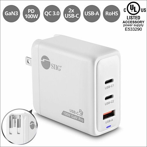 Siig AC-PW1Z11-S1 Power Adapters Siig 100w Gan Pd Combo Charger - 2c1a - Usb-c Charging Station - Portable Usb Type-c Charger - Maxim Acpw1z11s1 662774045917