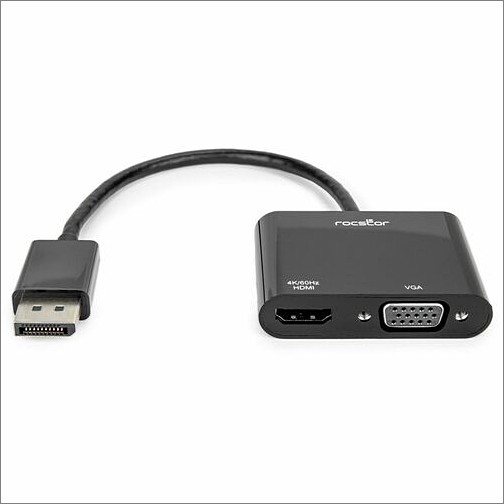 Rocstor Y10A295-B1 Connector Adapters Rocstor Displayport To Hdmi Vga Adapter - 4k 60hz - 1 Pack - 1 X 20-pin Displayport 1.2 Digital Audi Y10a295b1 810606039867