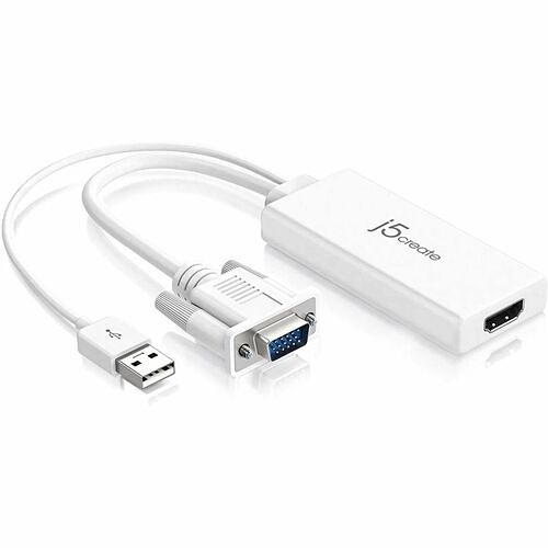 J5create JDA214 Connector Adapters J5create Vga To Hdmi Video Audio Adapter - 1x 15-pin Hd-15 Vga - Male, 1 X 4-pin Usb Type A - Male - 