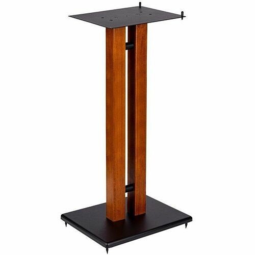 Monoprice 42842 Stands & Cabinets Monoprice 32in Cherry Wood Speaker Stand With Adjustable Top Plate, Cherry (each) - 75 Lb Load Capac 889028170359