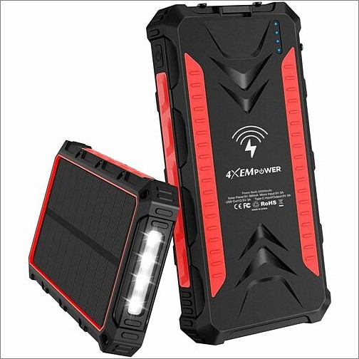 4xem 4XSOLARPWR30RD Power Banks 4xem 30,000 Mah Mobile Solar Power Bank And Charger (red) - For Outdoor, Camping - Lithium Ion (li-i 841567004212