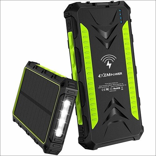 4xem 4XSOLARPWR30GN Power Banks 4xem 30,000 Mah Mobile Solar Power Bank And Charger (green) - For Outdoor, Camping - Lithium Ion (li 841567004243