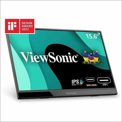 Viewsonic VX1655 Monitors Viewsonic Vx1655 15.6 Inch 1080p Fhd Portable Led Ips Monitor With 2 Way Powered 60w Usb C, Mini Hdm 766907022728