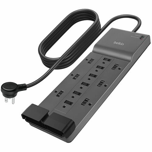 Belkin SRA009P12TT8 Surge Protectors Belkin 12-outlet Surge Protector - 8ft Cord - Right Angle Plug - 3940j - Grey - Belkin 12-outlet Sur 745883856466