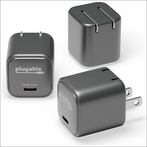 Plugable Technologies PS-30C1B-3X Power Adapters Plugable Gan Usb C Charger Block, 30w Portable Charger, Foldable Prongs, 3 Pack - Pps Usbc Fast Char Ps30c1b3x 
