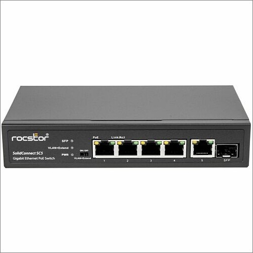 Rocstor Y10S005-B1 Switches & Bridges Rocstor 5-port Gigabit Rackmount Poe Switch - 5 Ports - Gigabit Ethernet - 10/100/1000base-t, 1000ba Y10s005b1 810136920161