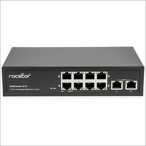 Rocstor Y10S006-B1 Switches & Bridges Rocstor 10-port Gigabit Desktop Switch With 8-port Poe+, 2x Gigabit Rj45 Uplink Port - 10 Ports - Gi Y10s006b1 810136920178