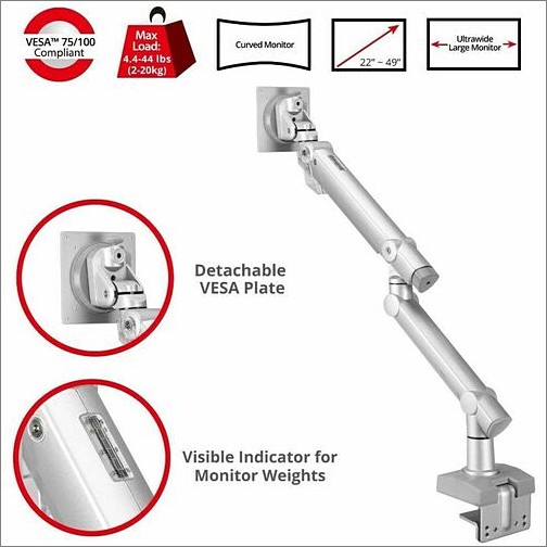 Siig CE-MT3V11-S1 Mounting Kits Heavy Duty Desk Mount Single Monitor Arm - Up To 49" Cemt3v11s1 662774046259