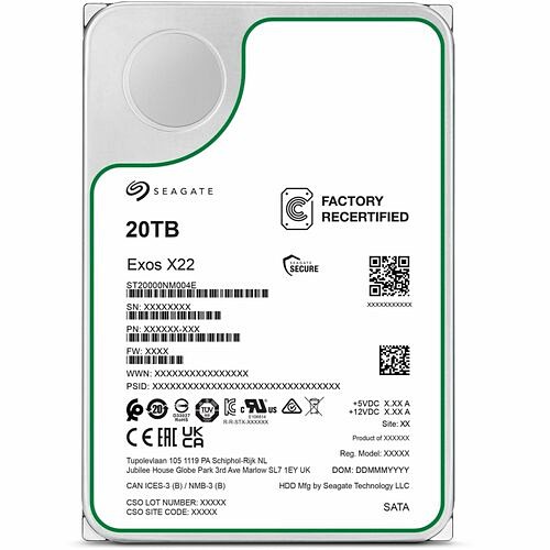 Seagate ST20000NM004E-20PK Hard Drives Seagate Exos X22 St20000nm004e 20 Tb Hard Drive - Internal - Sata (sata/600) - Conventional Magnetic St20000nm004e20pk 