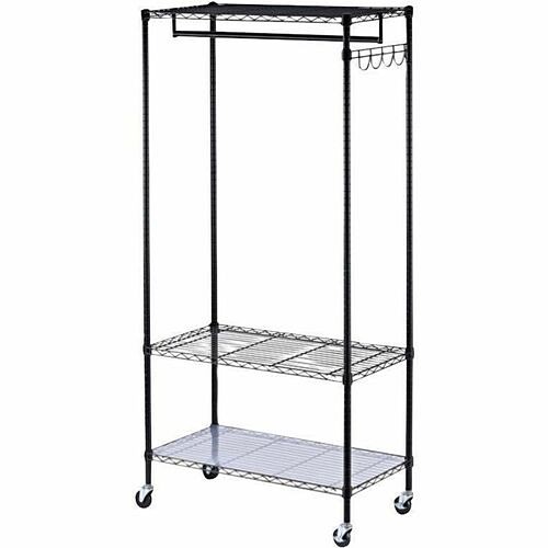 Alera GR363618BL Racks & Organizers Alera Wire Shelving Garment Rack, 30 Garments, 36w X 18d X 75h, Black - 30 X Garment - 3 Shelf(ves)  ALEGR363618BL 