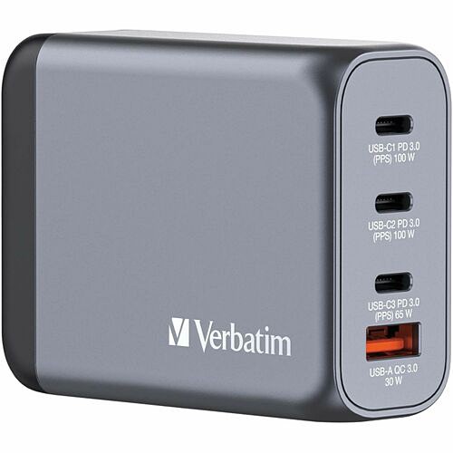 Verbatim 32202 Power Adapters Verbatim 100w 4-port Gan Wall Charger - United States, United Kingdom, Europe - 120 V Ac, 230 V Ac I 023942322023