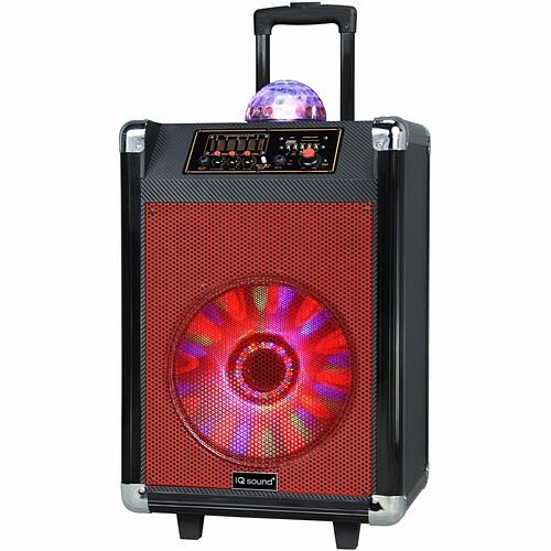 Supersonic IQ-3612DJBT-RED Multimedia Speakers 12" Portable Bluetooth Speaker With Disco Ball Light Iq3612djbtred 639131836129