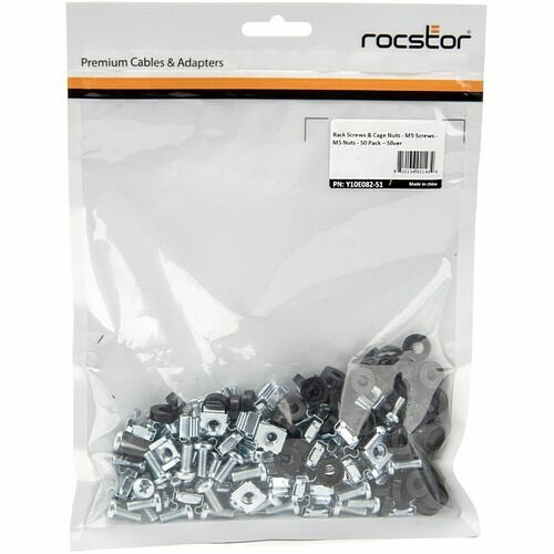 Rocstor Y10E082-S1 Fasteners Rocstor 50 Pkg M5 Mounting Screws And Cage Nuts For Server Rack Cabinet - Cage Nut, Rack Screw - 0.4 Y10e082s1 810136921434