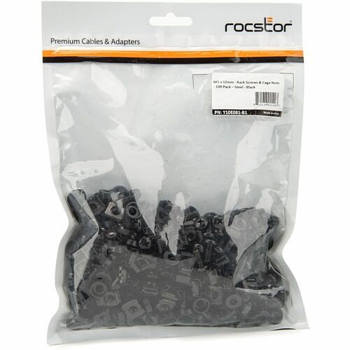 Rocstor Y10E081-B1 Fasteners Rocstor M5 X 12mm - Rack Screws And Cage Nuts - 100 Pack, Black - Rack Screw, Cage Nut - 0.47" - Squ Y10e081b1 810136921427