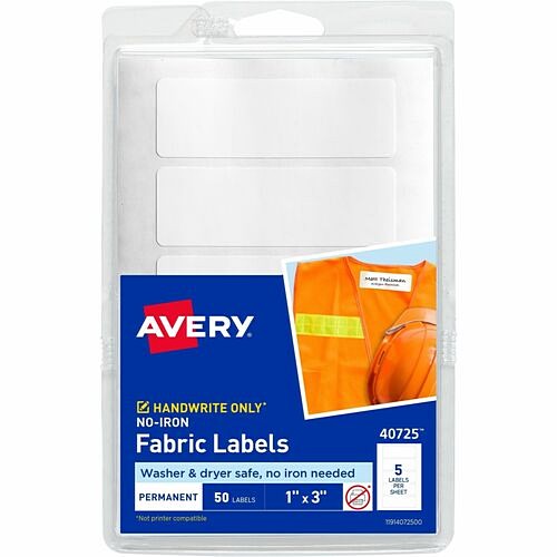 Avery Dennison 40725 Labels Avery No-iron Fabric Labels, 1" X 3" , 10ct (40725) - Waterproof - 1" Width X 3" Length - Permanent  AVE40725 072782407254