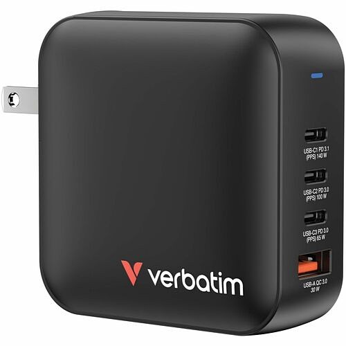 Verbatim 32216 Power Adapters Verbatim Mini Gan Charger 165w 4 Port - 165 W - 120 V Ac, 230 V Ac Input - 1 (32216) 023942322160