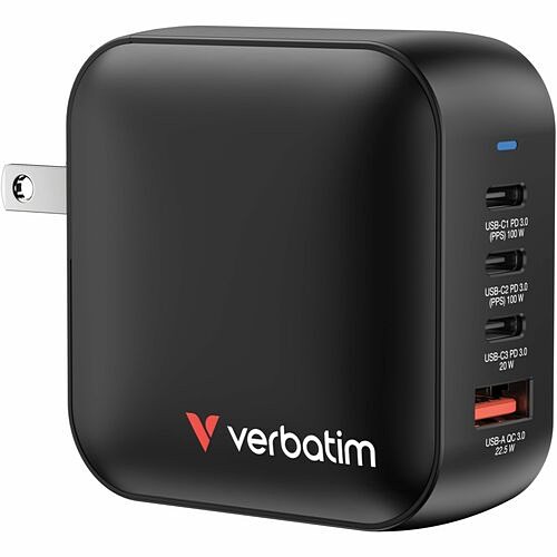 Verbatim 32231 Power Adapters Verbatim Mini Gan Charger 100w 4 Port - 1 Pack - 100 W - 120 V Ac, 230 V Ac Input (32231) 023942322313