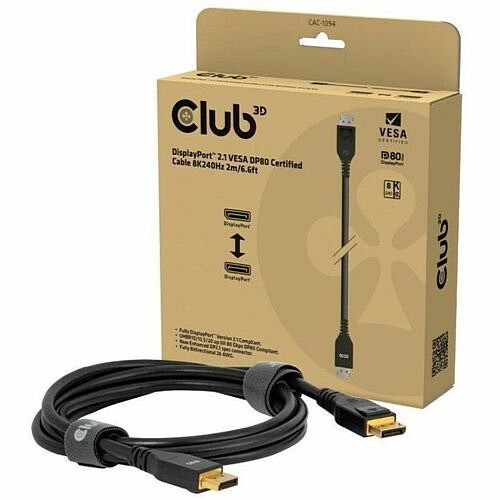Club 3d CAC-1094 Cables Club 3d Displayport 2.1 Vesa Dp80 Certified Cable 8k240hz 2m/6.56ft - 6.56 Ft Displayport A/v Cable  Cac1094 841615103799