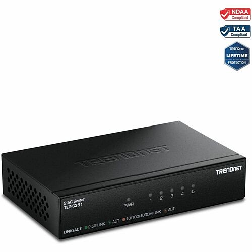 Trendnet TEG-S351 Switches & Bridges Trendnet 5-port 2.5g Switch, Teg-s351, 5 X 2.5g Rj45 Ports, 25gps, Ndaa + Taa Compliant, Ethernet Sp Tegs351 710931141337