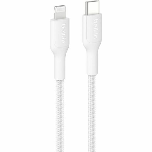 Belkin CAA022FQ2MWH Cables Belkin Boostcharge Pro Usb-c Braided Cable With Lightning Connector, 6.6ft/2m, White - 6.56 Ft Light 745883916078