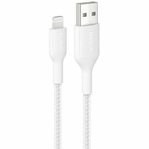 Belkin CAA020FQ2MWH Cables Belkin Braided Usb-a Cable With Lightning Connector, 6.6ft/2m, White - 6.56 Ft Lightning/usb Data Tr 745883915989