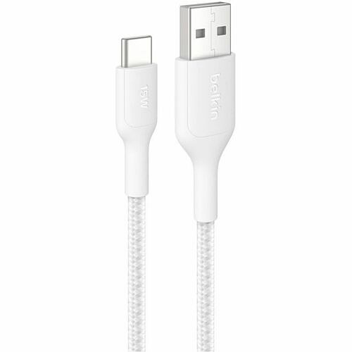Belkin CAB022FQ2MWH Cables Belkin Boostcharge Pro Braided Usb-a To Usb-c Cable 15w, 6.6ft/2m, White - 6.56 Ft Usb-c/usb-a Data  745883915347