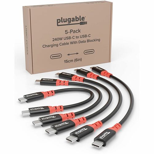 Plugable Technologies USBC-CCS5X Power Cords Plugable Usb C To Usb C Cable, Data Blocker Charge Only Cable 6in (pack Of 5): 240w Safe Charging -  Usbcccs5x 819927013594