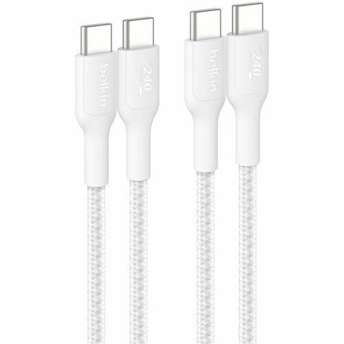 Belkin CAB025FQ2MWH2PK Cables Belkin Boostcharge Pro Usb-c To Usb-c Braided Cable 240w, 6.6ft/2m, White, 2-pack - 6.56 Ft Usb-c Da 745883915781