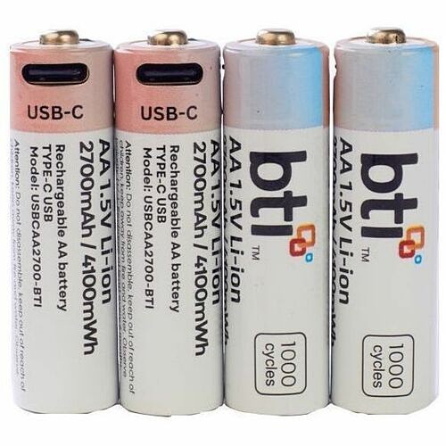 Battery Technology USBCAA2700-BTI Batteries Bti Usbcaa2700-bti 1.5v Li-ion 2700mah 4100mwh Usb-c Port Rechargeable Battery (pack Of 4) For Gener Usbcaa2700bti 886734899727