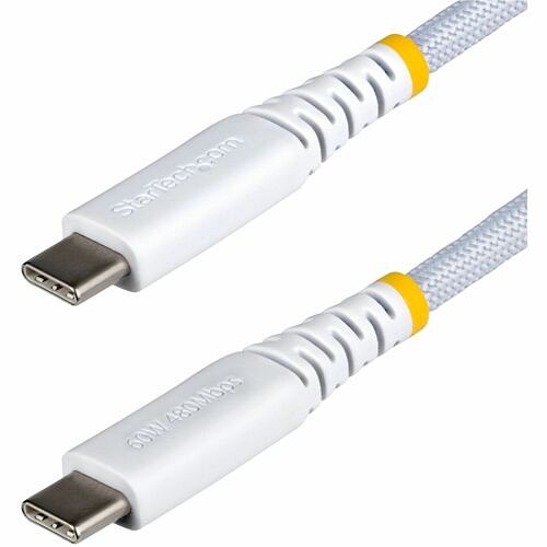 Startech USB2CC3FNCBRWH Cables Startech.com 3ft (91cm) White Usb-c Charging Cable, 60w (3a) Pd, Dual-layer Braided Nylon/tpe Jacket 065030916219