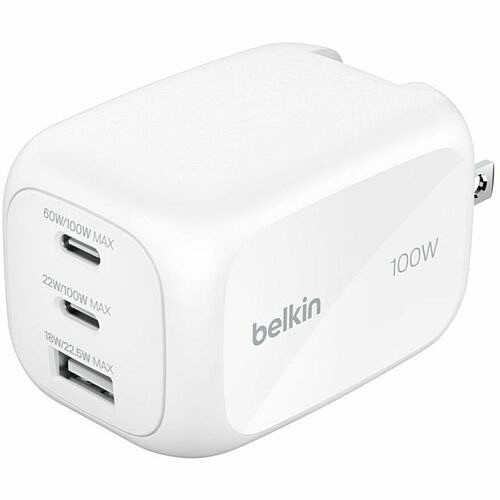 Belkin WCH016DQWH Power Adapters Belkin Boostcharge Pro 3-port Gan Wall Charger 100w - 100 W - White (wch016dqwh) 745883918287