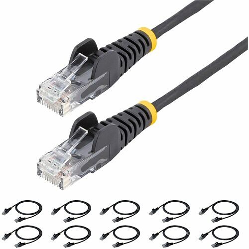 Startech N6PAT6INBKS10PK Cables Startech.com 6in Black Slim Cat6 Cable, 10 Pack, Snagless Rj45, Utp, Lszh, 28awg Pure Bare Copper, S 065030924009