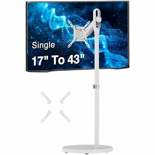 Siig CE-MT5F11-S1 Stands & Cabinets Siig Single 43" Portable Monitor Arm Tv Rolling Stand-white - Fits17"-43" Screens, Up To 22 Lbs - 17 Cemt5f11s1 662774047263