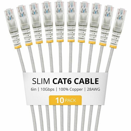 Startech N6PAT6INGRS10PK Cables Startech 6in Gray Slim Cat6 Cable, 10 Pack, Snagless Rj45, Utp, Lszh, 28awg Pure Bare Copper, Slim N 065030924146