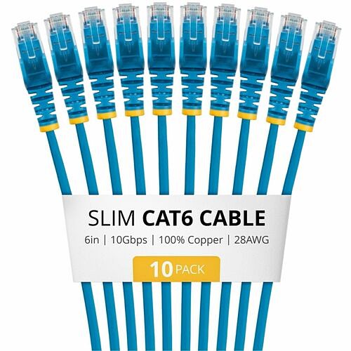 Startech N6PAT6INBLS10PK Cables Startech 6in Blue Slim Cat6 Cable, 10 Pack, Snagless Rj45, Utp, Lszh, 28awg Pure Bare Copper, Slim N 065030923996