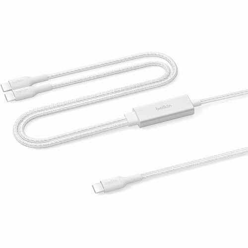 Belkin CAC004FQ1.5MWH Cables Belkin Boostcharge Pro Braided Usb-c To Dual Usb-c Cable 140w, White, 5ft/1.5m - 5 Ft Usb-c Data Tra Cac004fq15mwh 745883937332