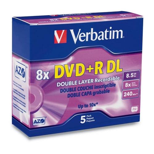 Verbatim 95311 DVD/CD Media Dvd+r Dl 8.5gb 8x With Branded Surface - 5pk Jewel Case Box 239429531110