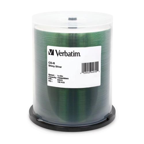 Verbatim 94970 DVD/CD Media Verbatim Cd-r 700mb 52x Shiny Silver Silk Screen Printable - 100pk Spindle - 700mb - 100 Pack (94970 023942949701