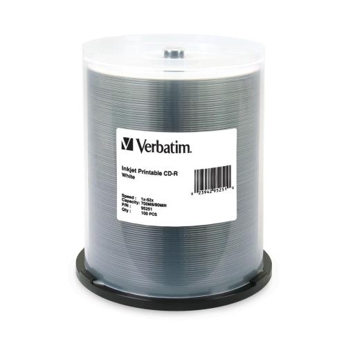 Verbatim 95251 DVD/CD Media Verbatim Cd-r 700mb 52x White Inkjet Printable - 100pk Spindle - 700mb - 100 Pack (95251) 168141432934