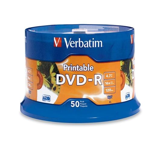 Verbatim 95137 DVD/CD Media Verbatim Dvd-r 4.7gb 16x White Inkjet Printable With Branded Hub - 50pk Spindle - 4.7gb - 50 Pack (9 023942951377