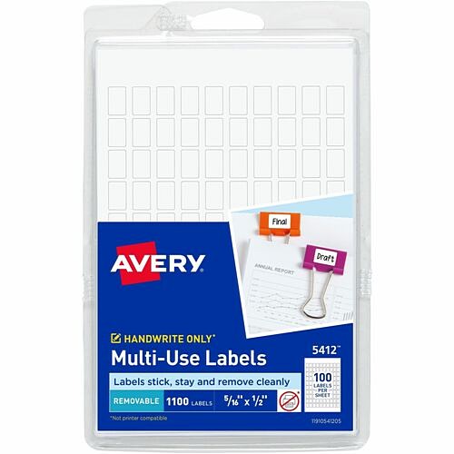Avery Dennison 139345412 Labels Removable Id Labels AVE05412 50072782054125