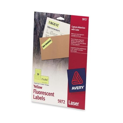 Avery Dennison 05972 Labels Neon Rectangular Labels For Laser And/or Inkjet Printers AVE5972 072782059729