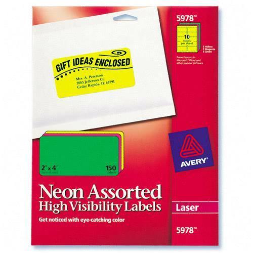 Avery Dennison 05978 Labels Neon Rectangular Labels For Laser And/or Inkjet Printers AVE5978 072782059781