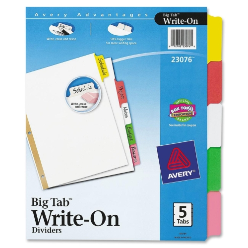 Avery Dennison 23076 Tab Indexes Big Tab Write-on Divider With Erasable Tab AVE23076 073333230765