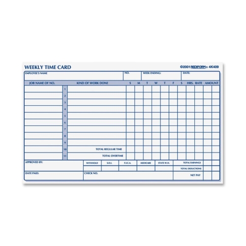Rediform 4K409 Forms & Record Keeping Weekly Time Card RED4K409 077925444097