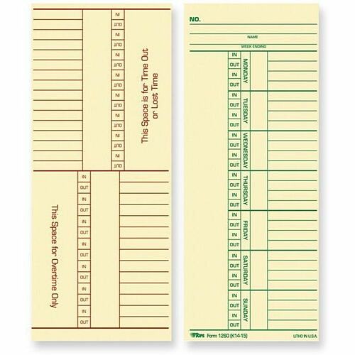Tops 12603 Forms & Record Keeping Named Days/overtime Time Cards TOP12603 50025932126036