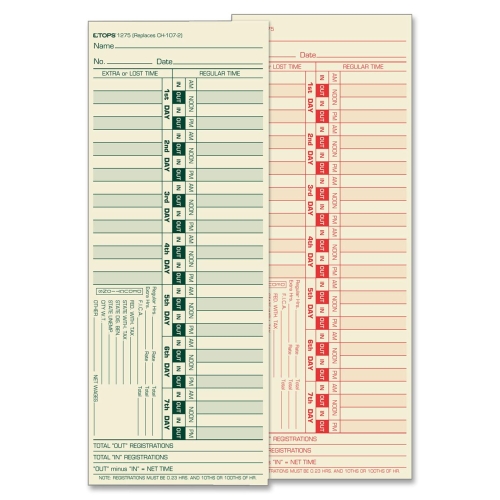 Tops 1275 Forms & Record Keeping Bi-weekly Time Clock Card TOP1275 993245974222