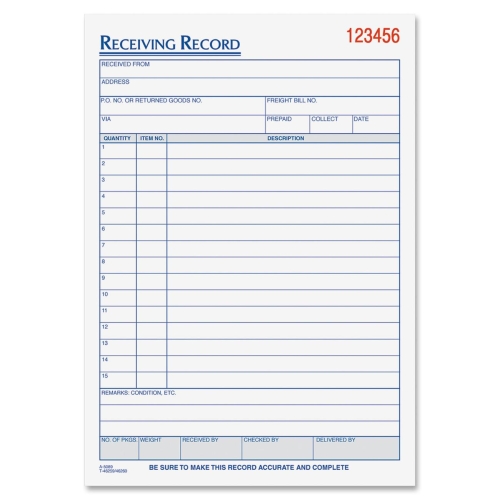 Tops 46260 Forms & Record Keeping Carbonless Receiving Record Forms TOP46260 818256443010